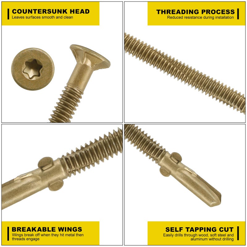 FMhotu #14 x 3-1/4"" Trailer Deck Screws, Self-Tapping Sheet Wood Metal Screw, 161Pcs T25 Star Bits Reamer Tek Screws for Trailers, for Attaching Wood to Steel - Image 3